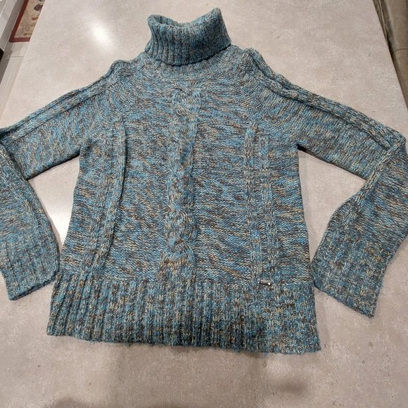 💙💚 Pretty POINT ZERO Turquoise Teal Multi Turtleneck Pullover Sweater - Picture 9 of 12